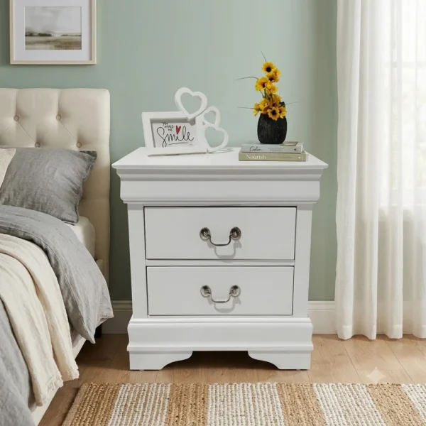 Louisse 2 Drawer Night Stand Solid Wood Bedside Table